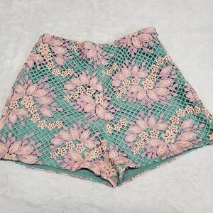 Seafoam Green Pink Cream Crochet Floral Mini Shorts Medium Cottagecore Feminine